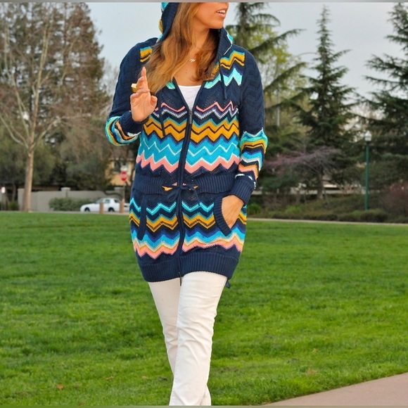 MISSONI x TARGET Chevron Knit Multicolored Zip Sweater With Hood XL - Picture 3 of 4